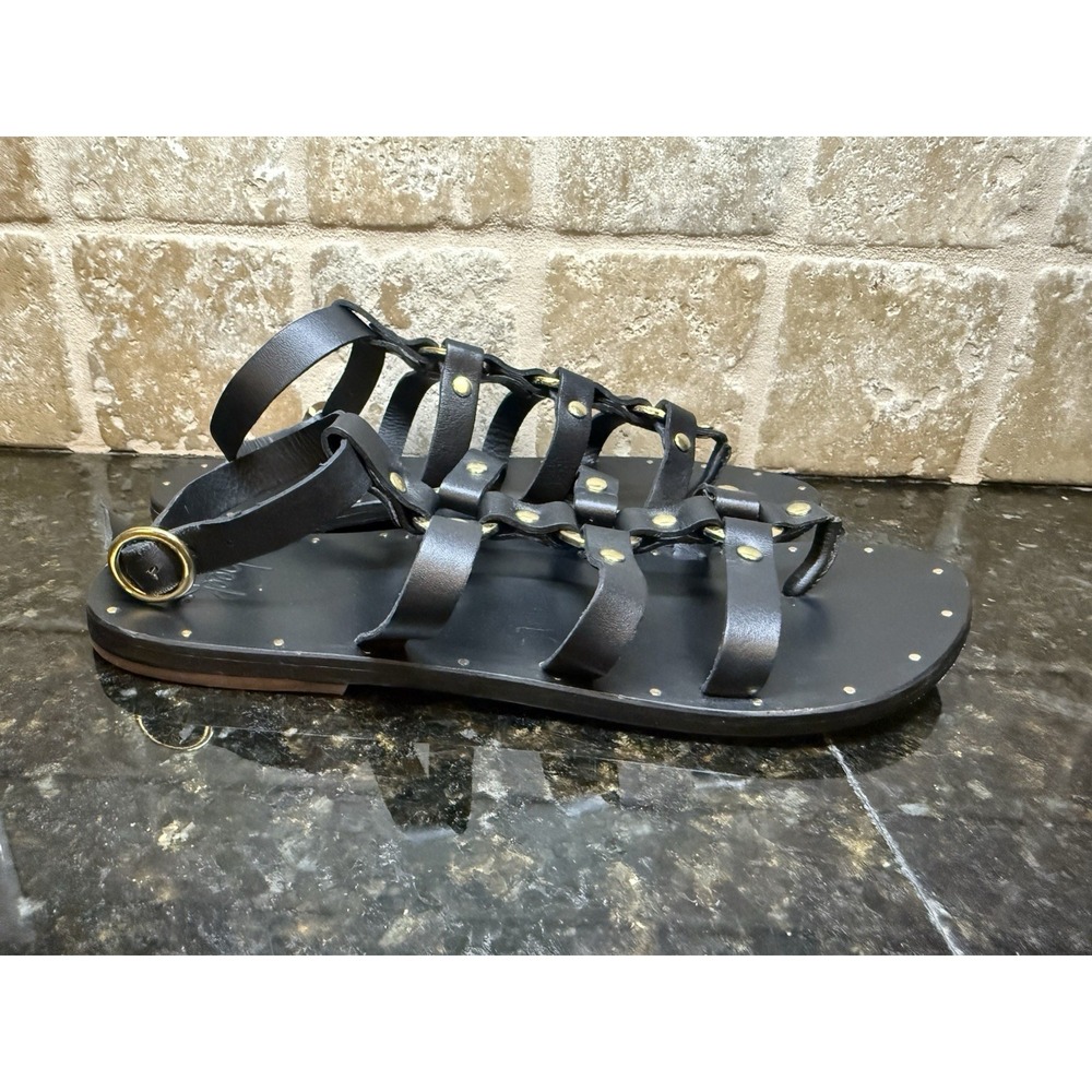 Anthropologie Beek Crane Black Leather Studded Gladiator Ankle Wrap Sandal 9